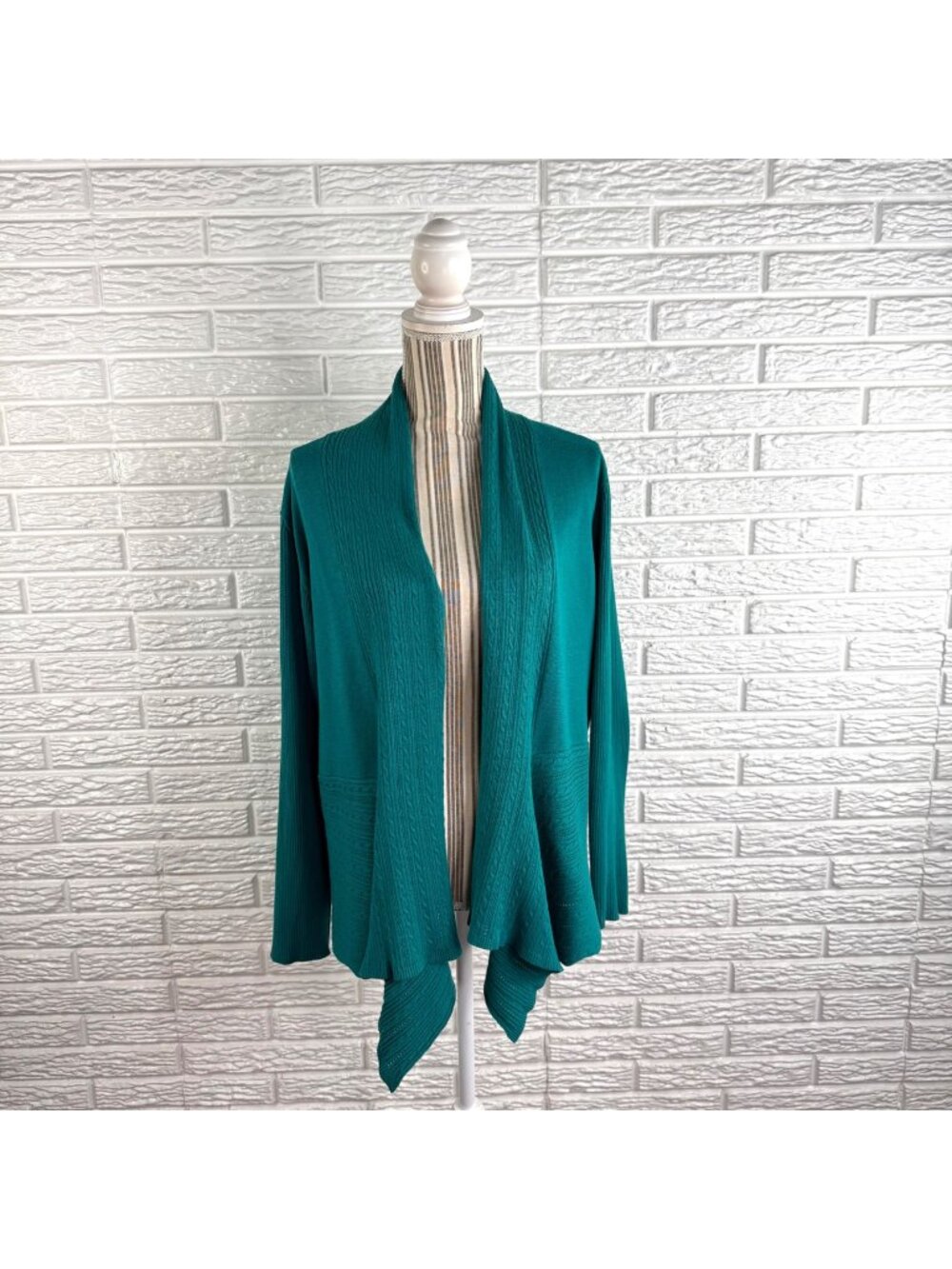 Christopher & Banks Teal Open Front Waterfall Knit Cardigan Sweater Size XL